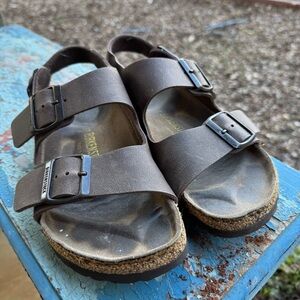 Birkenstock Milano Brown Sandals buckles back strap leather vacation summer 37